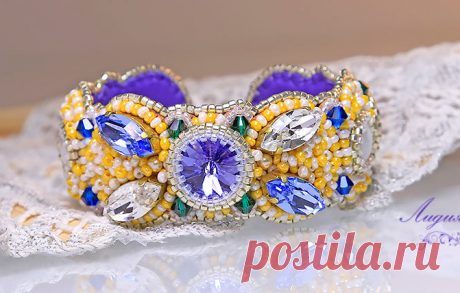 Купить Браслет Бантики - фиолетовый, васильковый, сапфировый, браслет, браслет на руку, браслет с кристаллами