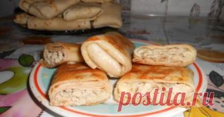 Блины налистники с двумя начинками Очень вкусные тонкие блины с двумя мясными начинками!