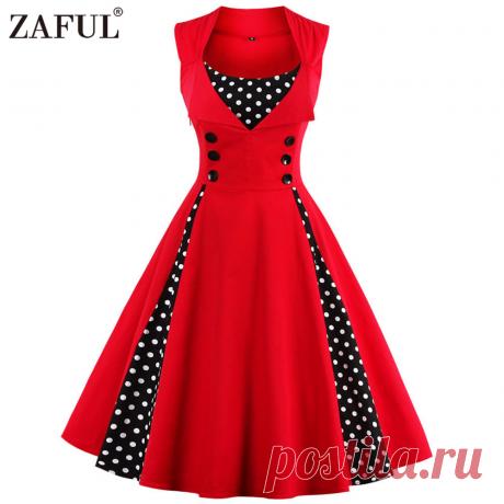 ZAFUL 7 цвет Плюс размер Летние Женщины Красный polk dot урожай Одри hepbum 50 s Рокабилли халат Retro Party Dress Feminino Vestidos купить на AliExpress