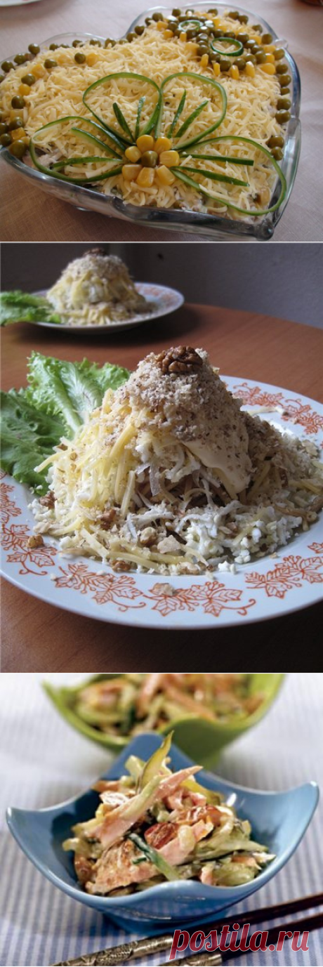 Подборка вкуснейших салатов с копченой курицей.