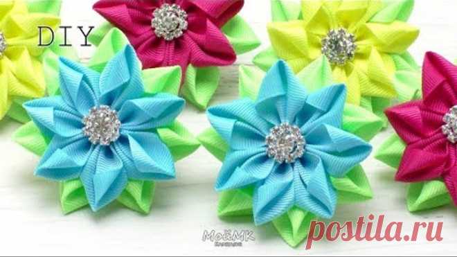ПРОСТЫЕ ЦВЕТЫ ИЗ РЕПСОВЫХ ЛЕНТ 🌸 SIMPLE FABRIC FLOWERS TUTORIAL 🌸 DIY