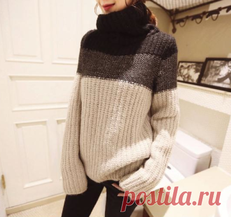 Womens Striped Turtle Neck Sweater