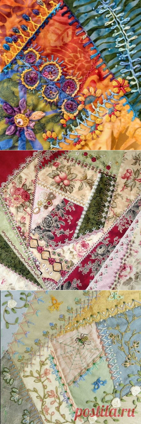 Очень интересная вышивка крейзи квилт (Crazy Quilting)