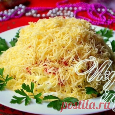 Салат с шампиньонами и языком