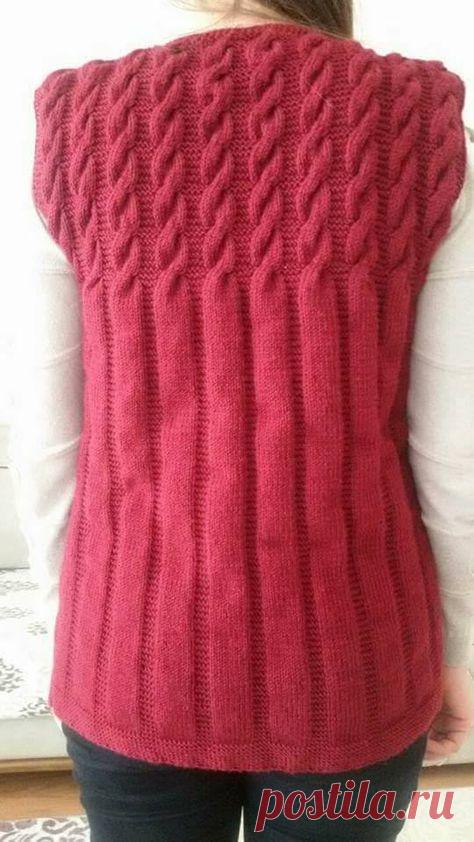 Kırmızı baston işi örgü bayan yelek - Bayan Yelek Modelleri