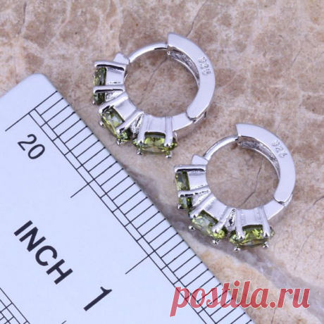 Фантастический зеленый перидот 925 обруча Huggie серьги для женщин бесплатная доставка и ювелирных изделий S0191 купить в магазине jewelry1688 на AliExpress