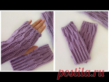 Митенки крючком, узор Соты \ crochet mittens