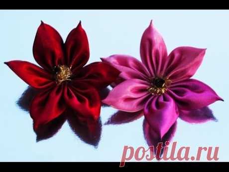 Красивый цветок клематиса из лент, МК / DIY Ribbon flower clematis