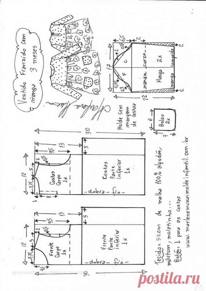 Vestido malha meio corpo com manga – DIY- marlene mukai – molde infantil