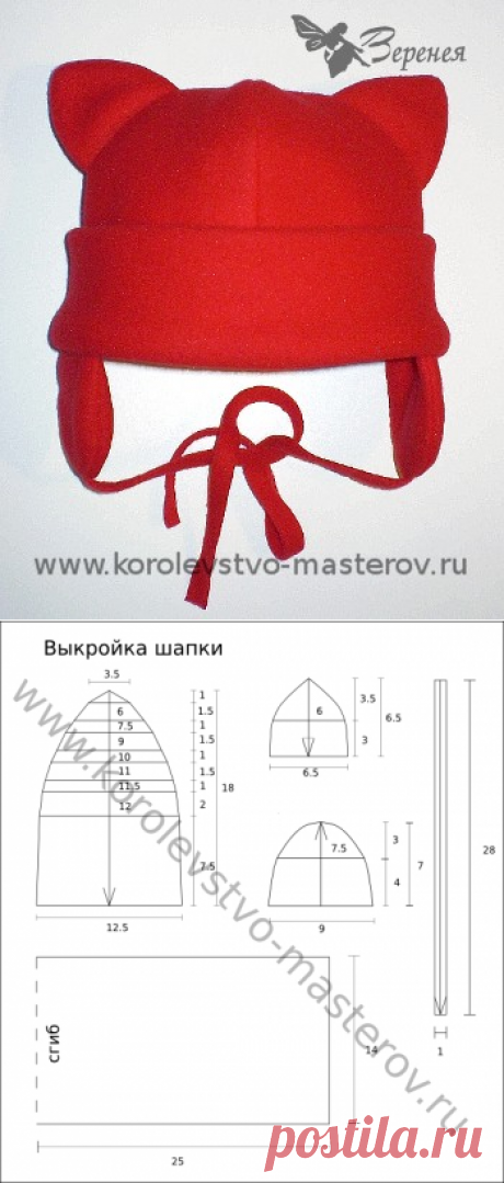 Детская шапка с ушками (из флиса)