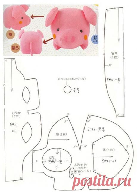 Как сделать поделку, игрушку свинку (хрюшу) из флиса, фетра?