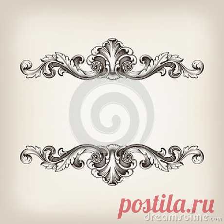 Урожай границу рамки каллиграфии Гравировка в стиле барокко Вектор Изображения - Изображение: 28392454