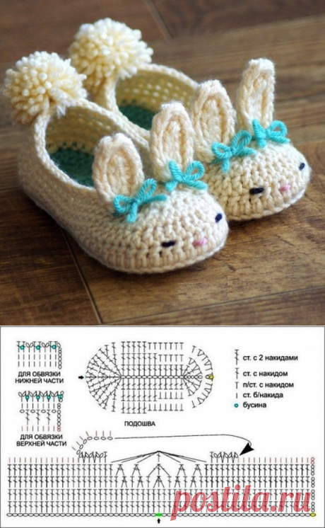 Тапочки-зайчики крючком / Вязание