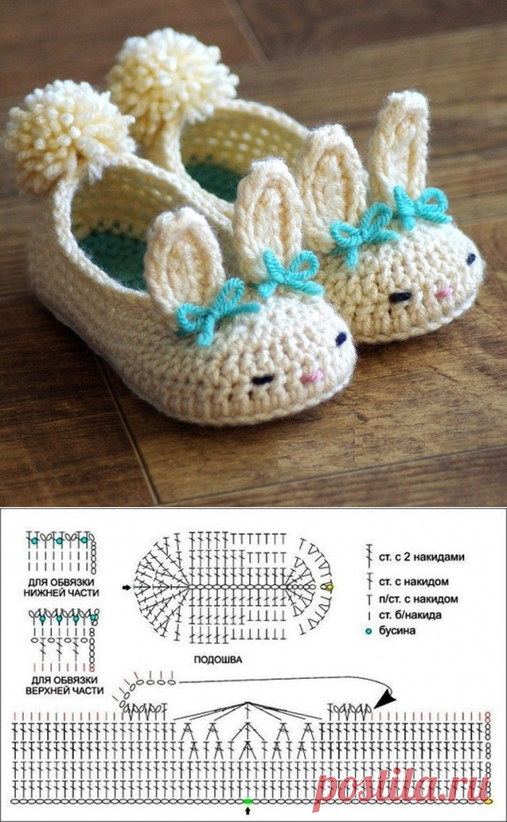 Тапочки-зайчики крючком / Вязание