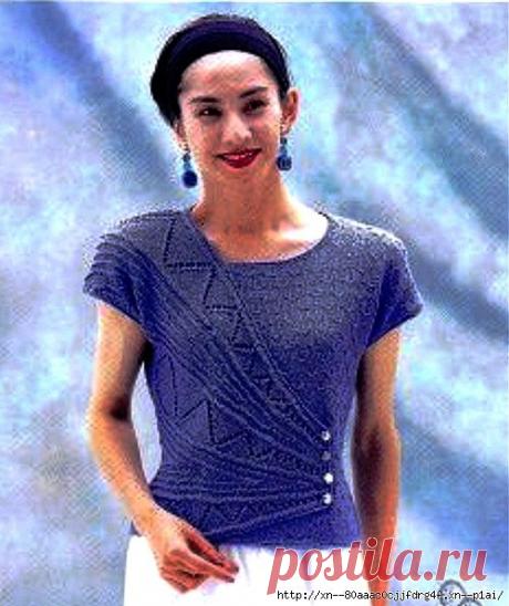 Асимметричная блузка с запахом, связанная спицами. Схемы. | САМОБРАНОЧКА - сайт для рукодельниц, мастериц