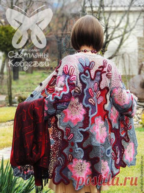 Купить Кардиган "Багрянец осени" - кардиган вязаный, кардиган женский, кардиган крючком