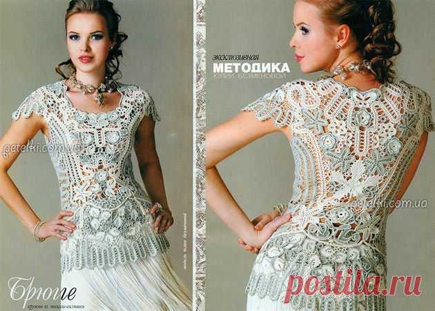 Туника-топ (сцепной гипюр и брюггское кружево). Мастеркласс, схемы