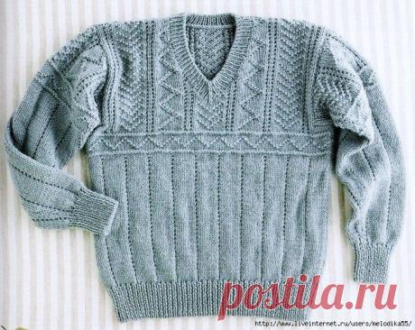 Спицы.Мужской джемпер.
