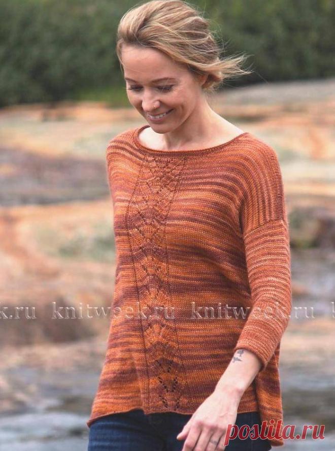 Эффектный,нетривиальная в плане вязания женская модель пуловера
