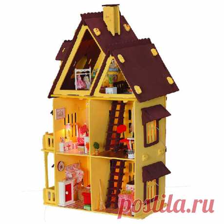 Diy деревянный кукольный домик с мебелью, свет модель строительство комплекты 3D миниатюрный кукольный дом логические игрушки куклы подарки мой маленький дом купить на AliExpress