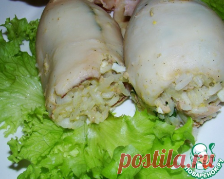Кальмары, фаршированные печенью трески, на пару - кулинарный рецепт