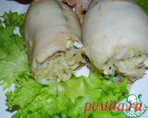 Кальмары, фаршированные печенью трески, на пару - кулинарный рецепт