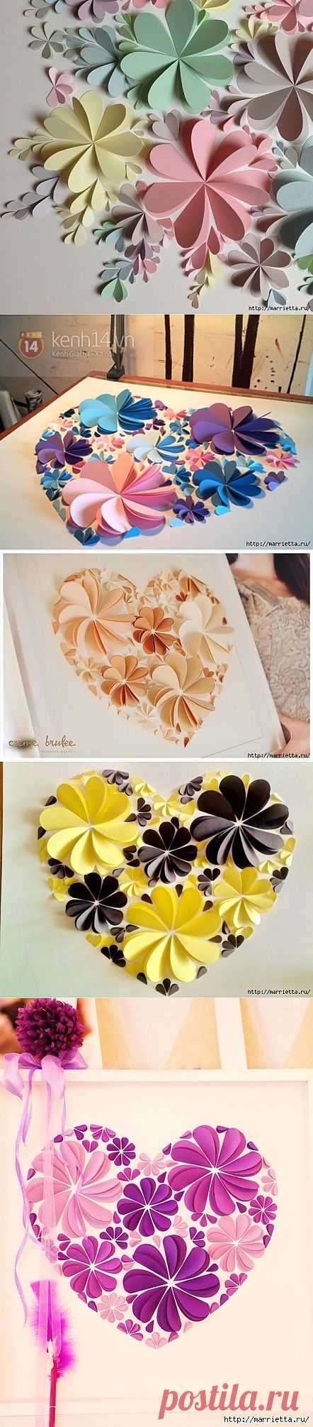 Оригинальные 3D панно с аппликацией сердца из бумаги. Идеи и мастер-класс.