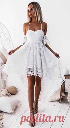 modest white lace high low prom dresses,simple a line short homrcoming dress for teens #homecoming