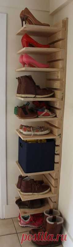 Adjustable wooden shoe rack Made to order 10 Shelf and 22 slat adjustable shoe rack made from heavy duty 18mm plywood and spruce. Height 180cm / width 30cm / shelf depth 30cm / total depth 36cm Shoe rack delivered with a plain wood finish and not pre drilled unless requested. Other sizes available on request.