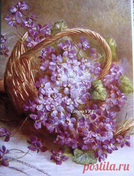 Print FREE SHIP Victorian Violets and Basket CP58