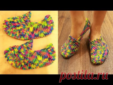 💎Как вязать тапочки спицами.💎 Простой урок для начинающих