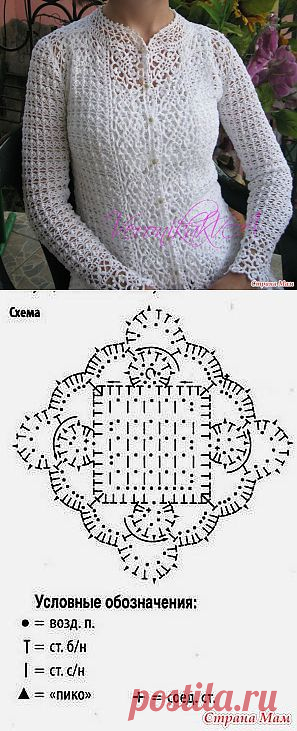 Белый жакет с планкой из мотивов.