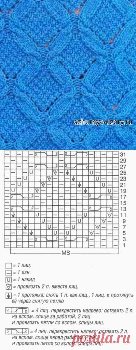№ 162 Ажурные косы - узор спицами - схема | Ажурные Узоры