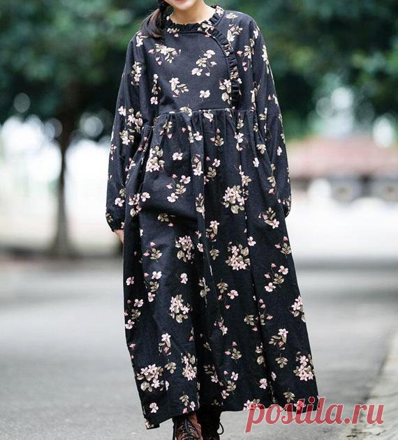 Loose winter long coat dress Women warm dress Longsleeve | Etsy 【Fabric】 cotton Lined with velvet 【Color】 black 【Size】 Shoulder width is not limited Shoulder + sleeve length 70cm/ 27 Bust 140cm / 54 Length 131cm / 51 Hem circumference 223cm/ 86   Washing & Care instructions: -Hand wash or gently machine washable do not tumble dry -Gentle wash cycle (40°C) -If