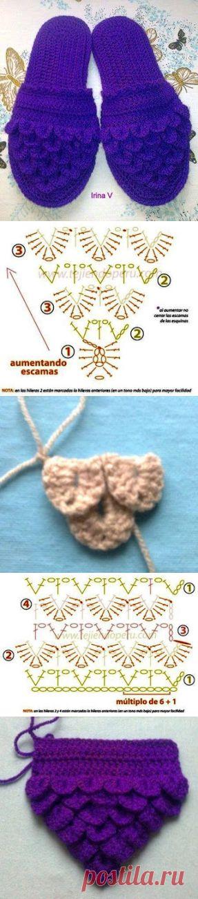 Мастер-класс по вязанию тапочек узором "Чешуйки". 1-я часть..