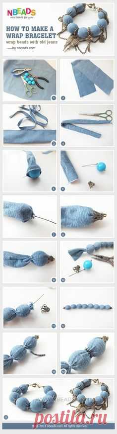 How to Make A Wrap Bracelet - Wrap Beads with Old Jeans by…