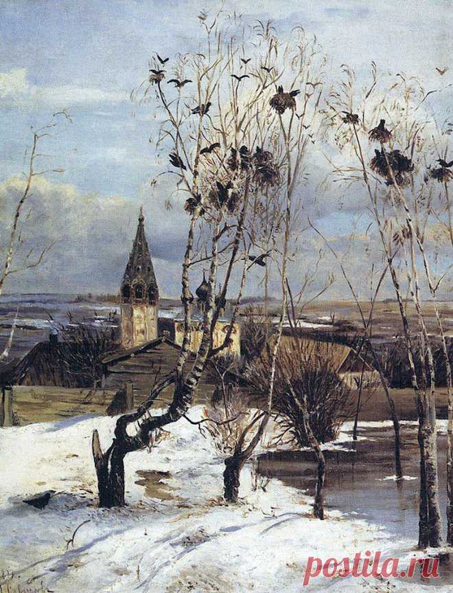 Саврасов, Грачи прилетели. Второй вариант. Картина, фото, пейзаж