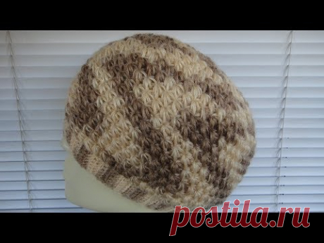 Шапка - берет узором Звездочки крючком. Crochet hat