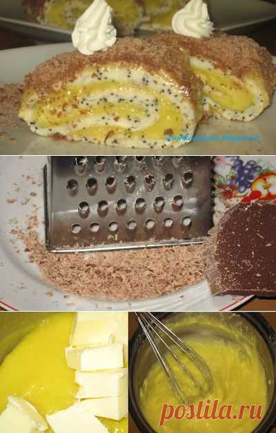МАКОВЫЙ РУЛЕТ С ЗАВАРНЫМ КРЕМОМ.