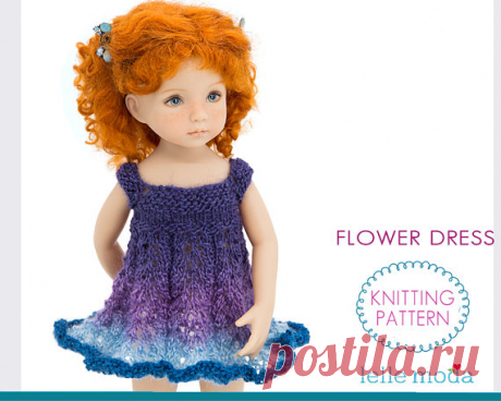 Knitted Dress for Little Darling Dolls,  Knitting Pattern,  Flower Dress for 13 inch dolls by Dianna Effner,  Doll Clothes Pattern, PDF File Knitting Pattern Flower Dress for 13 inch Little Darling dolls by Diannna Effner. Written in English language using American knitting terms.  An easy to follow PDF knitting pattern that is fully written out but also has a charted skirt pattern for those who prefer to work lace from charts. The dress is worked flat, in one piece from t...