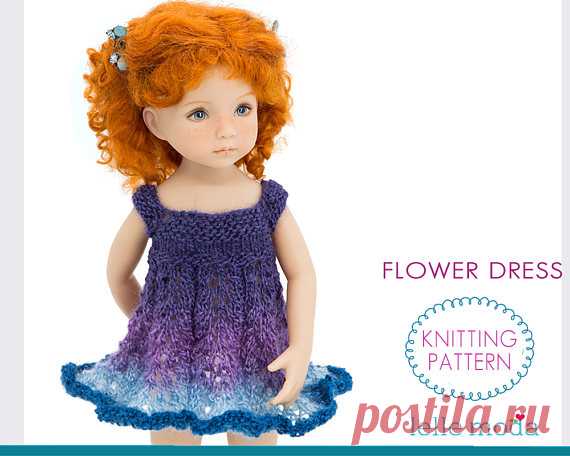 Knitted Dress for Little Darling Dolls,  Knitting Pattern,  Flower Dress for 13 inch dolls by Dianna Effner,  Doll Clothes Pattern, PDF File Knitting Pattern Flower Dress for 13 inch Little Darling dolls by Diannna Effner. Written in English language using American knitting terms.  An easy to follow PDF knitting pattern that is fully written out but also has a charted skirt pattern for those who prefer to work lace from charts. The dress is worked flat, in one piece from t...