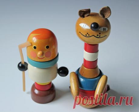 Pair of vintage wooden toys modern colorful hand by ModishVintage