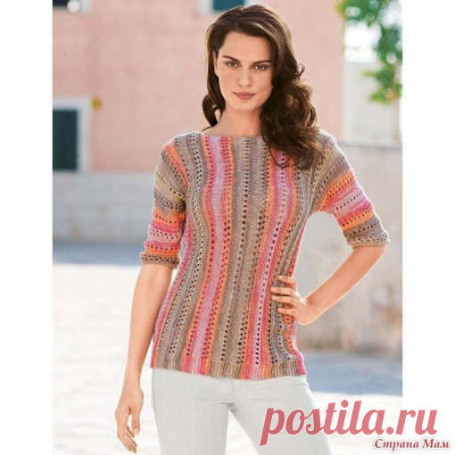 Кофточка, связанная поперек из пряжи батик
#спицы #вязаный_пуловер