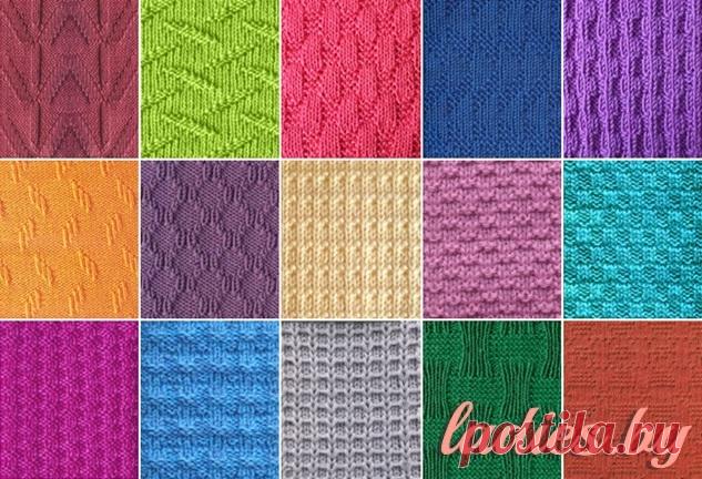 Простые рельефные узоры спицами c описанием и схемами