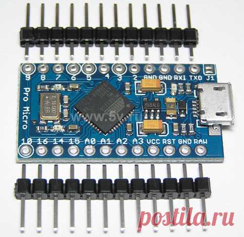 Модуль совместимый с Arduino Pro Micro на процессоре ATmega32U4.

    Тактовая частота: 16МГц (осциллятор).
    Напряжение питания 5 вольт.
    АЦП: 4 канала (10 бит каждый, выводы A0, A1, A2, A3).
    Порты ввода/вывода: 12 портов ввода-вывода общего назначения (из них 5 с ШИМ).
    RS232: выводы Rx/Tx
    Cветодиоды: Питание, Rx(приём), Tx(Передача).
    Постоянный ток через вход/выход 40 мА
    Флеш-память 32 Кб (встроено в ATmega32u4) из которых 4 Кб используются для загрузчика.