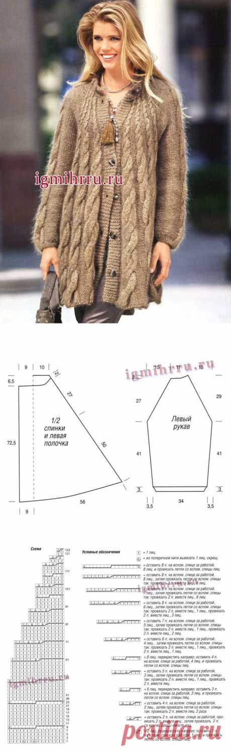 Теплое расклешенное пальто бежевого цвета с косами. Вязание спицами: Дневник группы «ВЯЖЕМ ПО ОПИСАНИЮ»: Группы - женская социальная сеть myJulia.ru