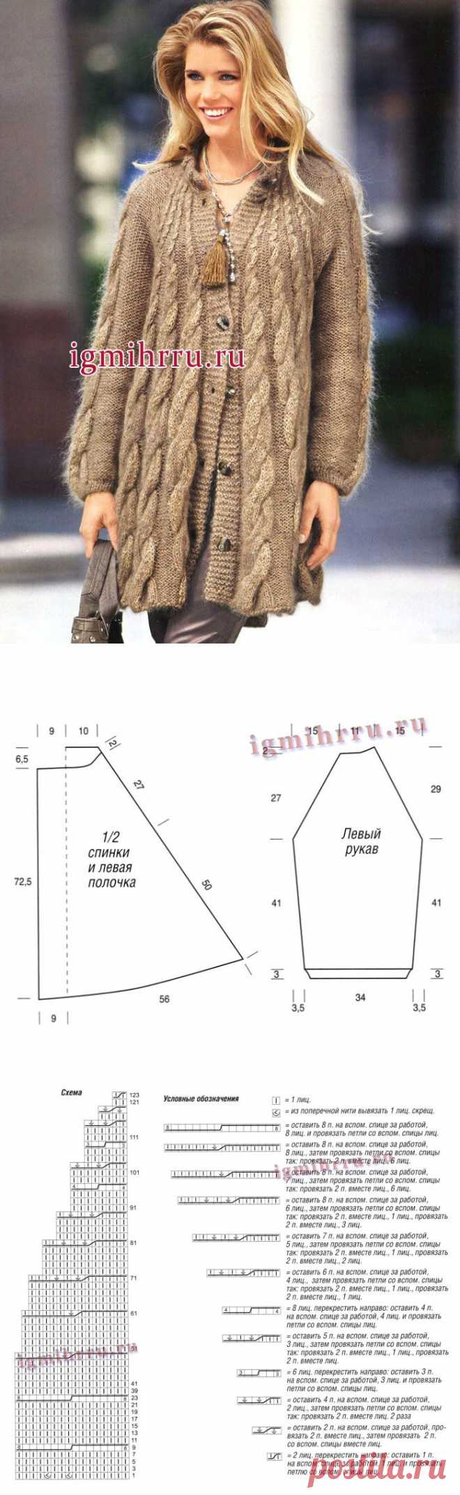 Теплое расклешенное пальто бежевого цвета с косами. Вязание спицами: Дневник группы «ВЯЖЕМ ПО ОПИСАНИЮ»: Группы - женская социальная сеть myJulia.ru