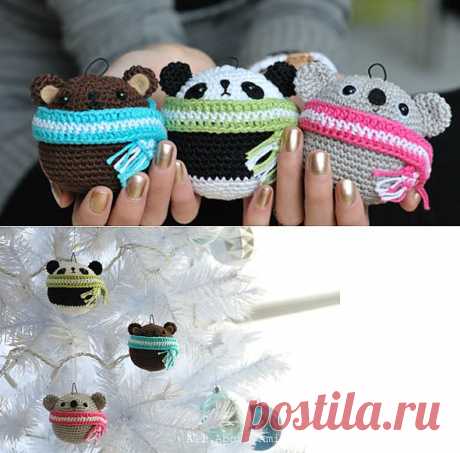 Как связать новогодние игрушки - шарик мишка | Гиззлик