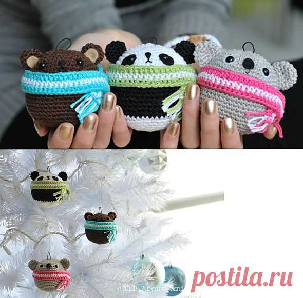 Как связать новогодние игрушки - шарик мишка | Гиззлик