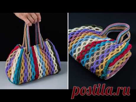 Как легко связать крючком разноцветную сумку из остатков пряжи! Miarti🧶